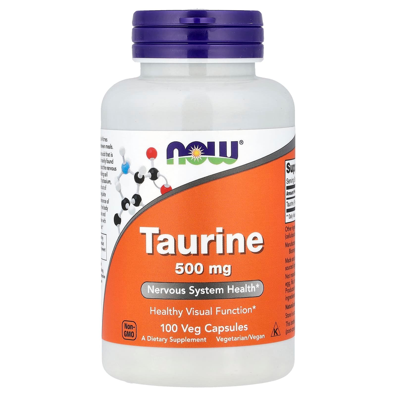 NOW Foods, Taurina, 500 mg, 100 cápsulas vegetales