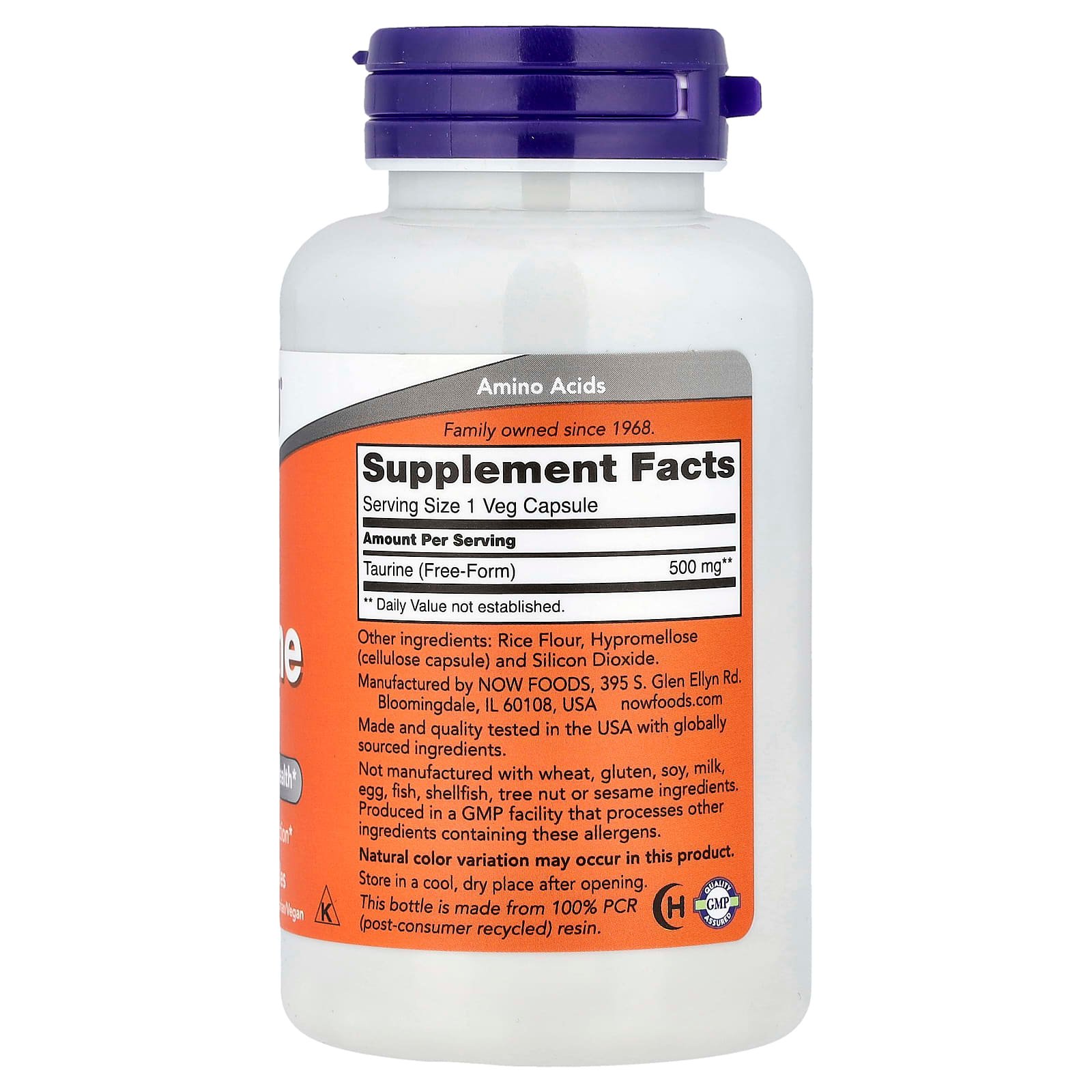 NOW Foods, Taurina, 500 mg, 100 cápsulas vegetales - Image 2